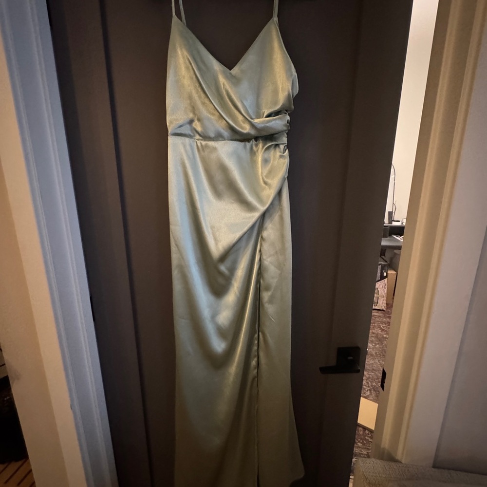 Birdy Grey Satin Maxi Dress in Soft Green